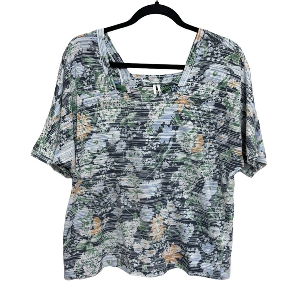 By Anthropologie Floral Square Neck Burnout Tee - Size S